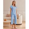 Ekouaer Womens Cotton Pajamas Sets Short Sleeve Tops and Capri Pants Sleepwear Loungewear with Pockets(Baby Blue)