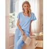 Ekouaer Womens Cotton Pajamas Sets Short Sleeve Tops and Capri Pants Sleepwear Loungewear with Pockets(Baby Blue)
