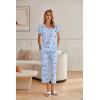 Ekouaer Womens Cotton Pajamas Sets Short Sleeve Tops and Capri Pants Sleepwear Loungewear with Pockets(Blue Star Moon)