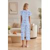 Ekouaer Womens Cotton Pajamas Sets Short Sleeve Tops and Capri Pants Sleepwear Loungewear with Pockets(Blue Star Moon)