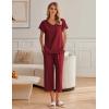 Ekouaer Womens Cotton Pajamas Sets Short Sleeve Tops and Capri Pants Sleepwear Loungewear with Pockets(Burgundy)