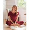 Ekouaer Womens Cotton Pajamas Sets Short Sleeve Tops and Capri Pants Sleepwear Loungewear with Pockets(Burgundy)