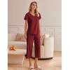 Ekouaer Womens Cotton Pajamas Sets Short Sleeve Tops and Capri Pants Sleepwear Loungewear with Pockets(Burgundy)