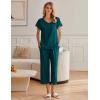 Ekouaer Womens Cotton Pajamas Sets Short Sleeve Tops and Capri Pants Sleepwear Loungewear with Pockets(Marine Blue)