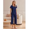 Ekouaer Womens Cotton Pajamas Sets Short Sleeve Tops and Capri Pants Sleepwear Loungewear with Pockets(Navy Blue)