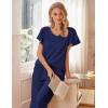 Ekouaer Womens Cotton Pajamas Sets Short Sleeve Tops and Capri Pants Sleepwear Loungewear with Pockets(Navy Blue)