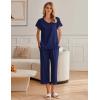 Ekouaer Womens Cotton Pajamas Sets Short Sleeve Tops and Capri Pants Sleepwear Loungewear with Pockets(Navy Blue)
