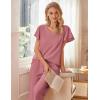 Ekouaer Womens Cotton Pajamas Sets Short Sleeve Tops and Capri Pants Sleepwear Loungewear with Pockets(Pale Violet Red)