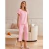 Ekouaer Womens Cotton Pajamas Sets Short Sleeve Tops and Capri Pants Sleepwear Loungewear with Pockets(Pink)