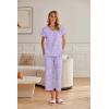 Ekouaer Womens Cotton Pajamas Sets Short Sleeve Tops and Capri Pants Sleepwear Loungewear with Pockets(Purple Love Star)