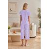 Ekouaer Womens Cotton Pajamas Sets Short Sleeve Tops and Capri Pants Sleepwear Loungewear with Pockets(Purple Love Star)