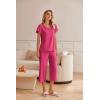 Ekouaer Womens Cotton Pajamas Sets Short Sleeve Tops and Capri Pants Sleepwear Loungewear with Pockets(Rose)