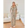 Ekouaer Women’s Pajama Sets Ruffle Button Up Pj Sets 2 Piece Short Sleeve Pants Lounge Set with Pockets(Camel Leopard)