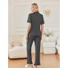 Ekouaer Women’s Pajama Sets Ruffle Button Up Pj Sets 2 Piece Short Sleeve Pants Lounge Set with Pockets(Dark Gray)