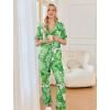 Ekouaer Women’s Pajama Sets Ruffle Button Up Pj Sets 2 Piece Short Sleeve Pants Lounge Set with Pockets(Green Palm Leaves)