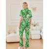 Ekouaer Women’s Pajama Sets Ruffle Button Up Pj Sets 2 Piece Short Sleeve Pants Lounge Set with Pockets(Green Palm Leaves)