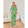 Ekouaer Women’s Pajama Sets Ruffle Button Up Pj Sets 2 Piece Short Sleeve Pants Lounge Set with Pockets(Green Palm Leaves)