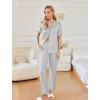Ekouaer Women’s Pajama Sets Ruffle Button Up Pj Sets 2 Piece Short Sleeve Pants Lounge Set with Pockets(Light Gray)
