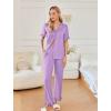 Ekouaer Women’s Pajama Sets Ruffle Button Up Pj Sets 2 Piece Short Sleeve Pants Lounge Set with Pockets(Lilac)