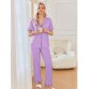 Ekouaer Women’s Pajama Sets Ruffle Button Up Pj Sets 2 Piece Short Sleeve Pants Lounge Set with Pockets(Lilac)