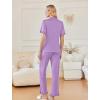 Ekouaer Women’s Pajama Sets Ruffle Button Up Pj Sets 2 Piece Short Sleeve Pants Lounge Set with Pockets(Lilac)