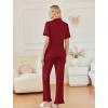 Ekouaer Women’s Pajama Sets Ruffle Button Up Pj Sets 2 Piece Short Sleeve Pants Lounge Set with Pockets(Wine Red)