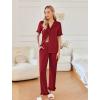 Ekouaer Women’s Pajama Sets Ruffle Button Up Pj Sets 2 Piece Short Sleeve Pants Lounge Set with Pockets(Wine Red)
