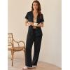 Ekouaer Womens Pajama Sets Short Sleeve Button Up Pjs, Chic Contrast Trim, Long Pants with Pockets,Soft Loungewear Set S-XXL(Black)