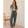 Ekouaer Womens Pajama Sets Short Sleeve Button Up Pjs, Chic Contrast Trim, Long Pants with Pockets,Soft Loungewear Set S-XXL(Dark Grey)