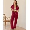 Ekouaer Womens Pajama Sets Short Sleeve Button Up Pjs, Chic Contrast Trim, Long Pants with Pockets,Soft Loungewear Set S-XXL(Dark Red)