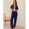 Ekouaer Womens Pajama Sets Short Sleeve Button Up Pjs, Chic Contrast Trim, Long Pants with Pockets,Soft Loungewear Set S-XXL(Navy Blue)
