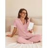 Ekouaer Womens Pajama Sets Short Sleeve Button Up Pjs, Chic Contrast Trim, Long Pants with Pockets,Soft Loungewear Set S-XXL(Pink)