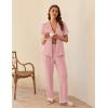 Ekouaer Womens Pajama Sets Short Sleeve Button Up Pjs, Chic Contrast Trim, Long Pants with Pockets,Soft Loungewear Set S-XXL(Pink)