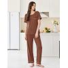 Ekouaer Womens Pajama Sets Short Sleeve Top and Pants 2 Piece Pjs Soft Sleepwear Comfy Lounge Set S-XXL(Brown)