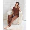 Ekouaer Womens Pajama Sets Short Sleeve Top and Pants 2 Piece Pjs Soft Sleepwear Comfy Lounge Set S-XXL(Brown)
