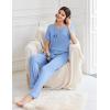 Ekouaer Womens Pajama Sets Short Sleeve Top and Pants 2 Piece Pjs Soft Sleepwear Comfy Lounge Set S-XXL(Clear Blue)