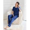 Ekouaer Womens Pajama Sets Short Sleeve Top and Pants 2 Piece Pjs Soft Sleepwear Comfy Lounge Set S-XXL(Navy Blue)