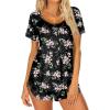 Ekouaer Women’s Pajama Short Sleeve Sleepwear Soft Pj Set Cotton Top and Shorts Pajamas Set(Style 1_black Flower)