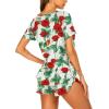 Ekouaer Women’s Pajama Short Sleeve Sleepwear Soft Pj Set Cotton Top and Shorts Pajamas Set(Style 1_white Rose Flowers)