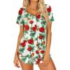 Ekouaer Women’s Pajama Short Sleeve Sleepwear Soft Pj Set Cotton Top and Shorts Pajamas Set(Style 1_white Rose Flowers)