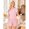 Ekouaer Women’s Pajamas Cap Sleeve Knit Lounge Set 2 Piece Soft Pjs Loungewear Sweater Sets(Pink)