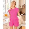 Ekouaer Women’s Pajamas Cap Sleeve Knit Lounge Set 2 Piece Soft Pjs Loungewear Sweater Sets(Rose Red)