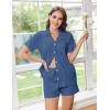 Ekouaer Womens Pajamas Set Button Down Pjs Lounge Sets Short Sleeve Sleepwear Soft Loungewear Nigthwear(Marine Blue)