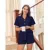 Ekouaer Womens Pajamas Set Button Down Pjs Lounge Sets Short Sleeve Sleepwear Soft Loungewear Nigthwear(Navy Blue)