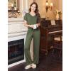 Ekouaer Women’s Pajamas Set Soft 2 Piece Lounge Sets V-neck Sleepwear Short Sleeve Top Pants with Pockets(Army Green)