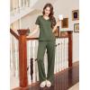 Ekouaer Women’s Pajamas Set Soft 2 Piece Lounge Sets V-neck Sleepwear Short Sleeve Top Pants with Pockets(Army Green)