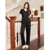 Ekouaer Women’s Pajamas Set Soft 2 Piece Lounge Sets V-neck Sleepwear Short Sleeve Top Pants with Pockets(Black)