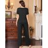 Ekouaer Women’s Pajamas Set Soft 2 Piece Lounge Sets V-neck Sleepwear Short Sleeve Top Pants with Pockets(Black)