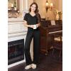 Ekouaer Women’s Pajamas Set Soft 2 Piece Lounge Sets V-neck Sleepwear Short Sleeve Top Pants with Pockets(Black)