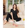 Ekouaer Women’s Pajamas Set Soft 2 Piece Lounge Sets V-neck Sleepwear Short Sleeve Top Pants with Pockets(Black)